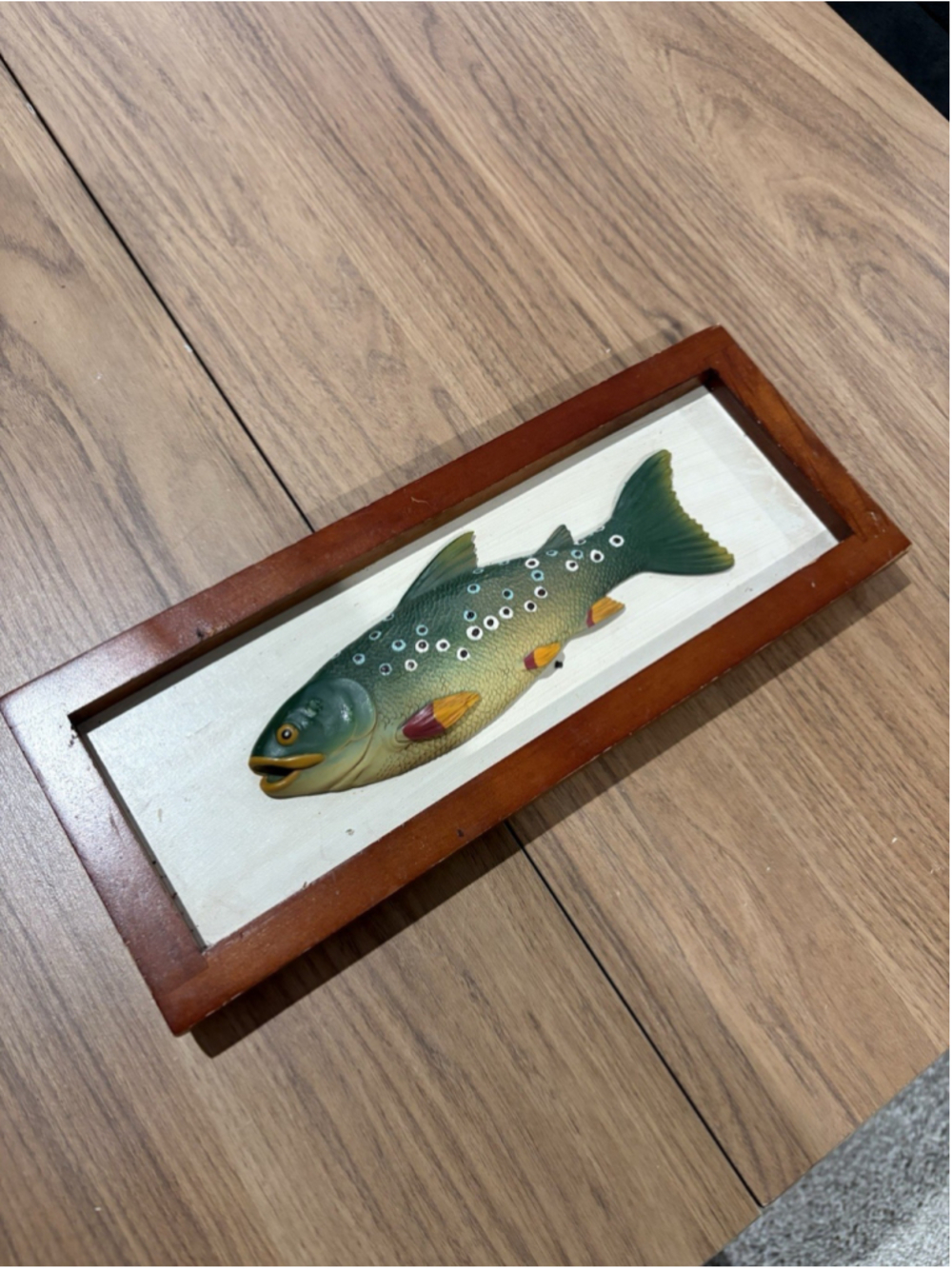 Trout Fish Wall Plaque Wood Framed Lodge Cabin Decor Fishing Art Hand Painted